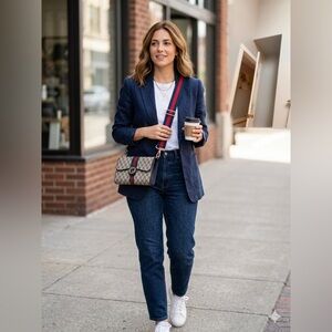 Authentic vintage Gucci navy blue leather clutch and crossbody w giftbag